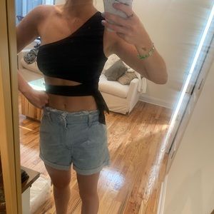 Black one shoulder wrap around shirt. Size S